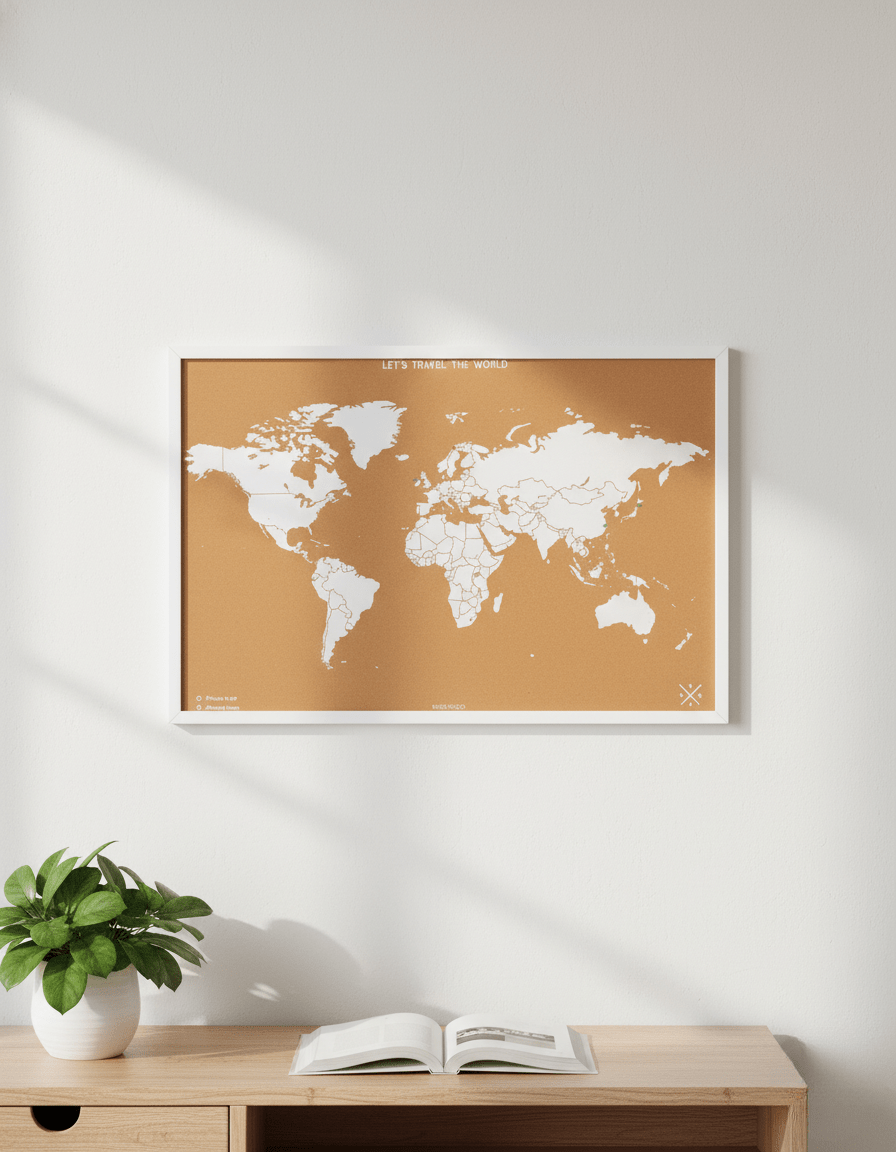 Mapamundi de Corcho Blanco – 90x60 cm - Misswood