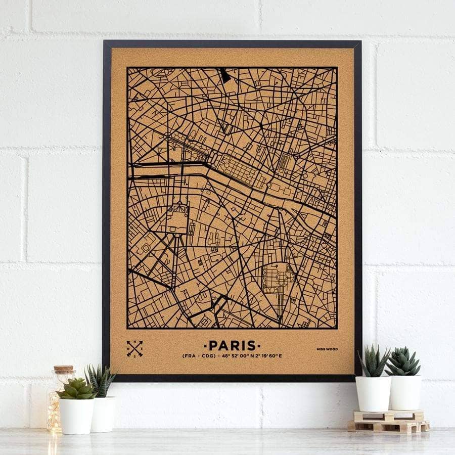 Mapa de corcho - Woody Map Natural Paris - Misswood