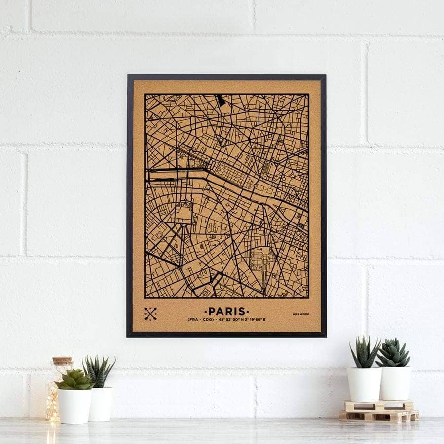 Mapa de corcho - Woody Map Natural Paris - Misswood